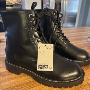 H&M Black Combat Boots Lug Sole Lace Up Ankle Boots Size 8 EU 39